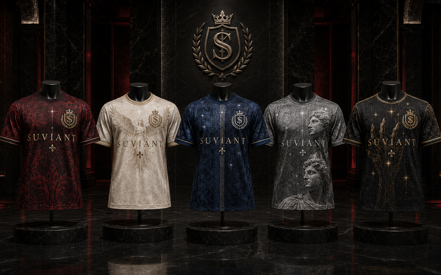 SUVIANT shirts in black gold, burgundy, steel, navy and ivory