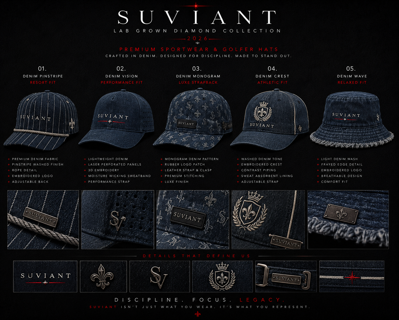 SUVIANT denim golfer and luxury hats